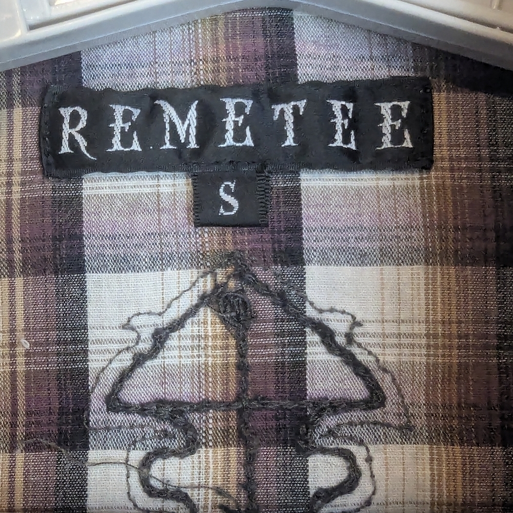 Remetee Small Plaid Cross Button Down Shirt Eagle Buttond - Picture 3 of 15